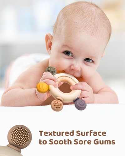 Premium Silicone & Wood Baby Teether – BPA-Free Teething Toy for 3+ Months Baby