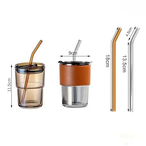 SipMate Premium Glass Coffee Mug – 400ml with Lid & Straw
