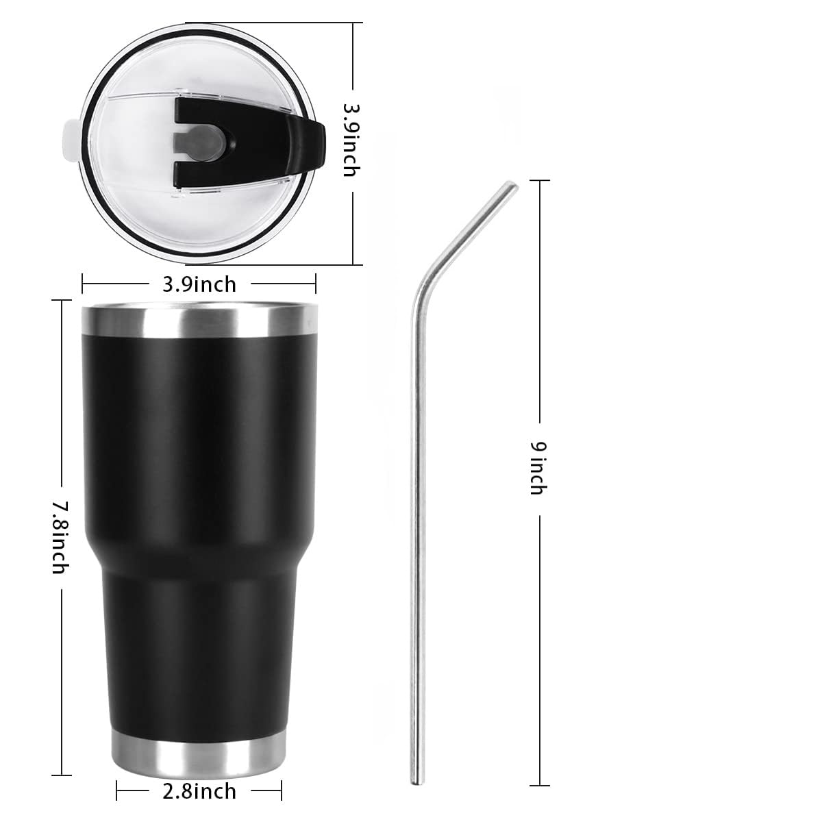 Tumbler with Straw & Lid - Stainless Steel Vacuum Insulated Water Bottle