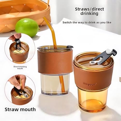 SipMate Premium Glass Coffee Mug – 400ml with Lid & Straw