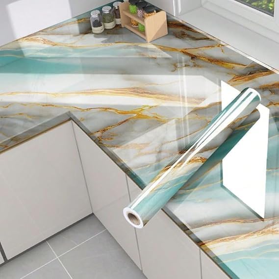 Premium Blue & Gold Marble Peel & Stick Wallpaper – DIY Vinyl Wall & Furniture Stickers