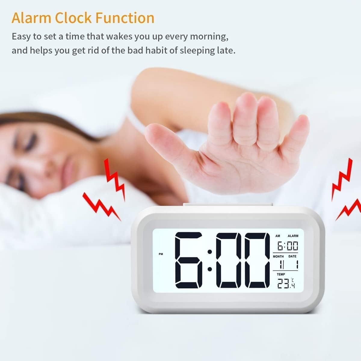 LED Digital Alarm Clock  with Automatic Sensor, Date & Temperature.