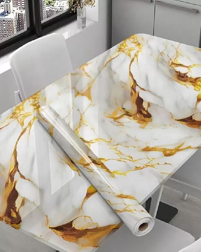 Premium White & Golden Marble Peel & Stick Wallpaper – Luxury, Waterproof, Easy Installation