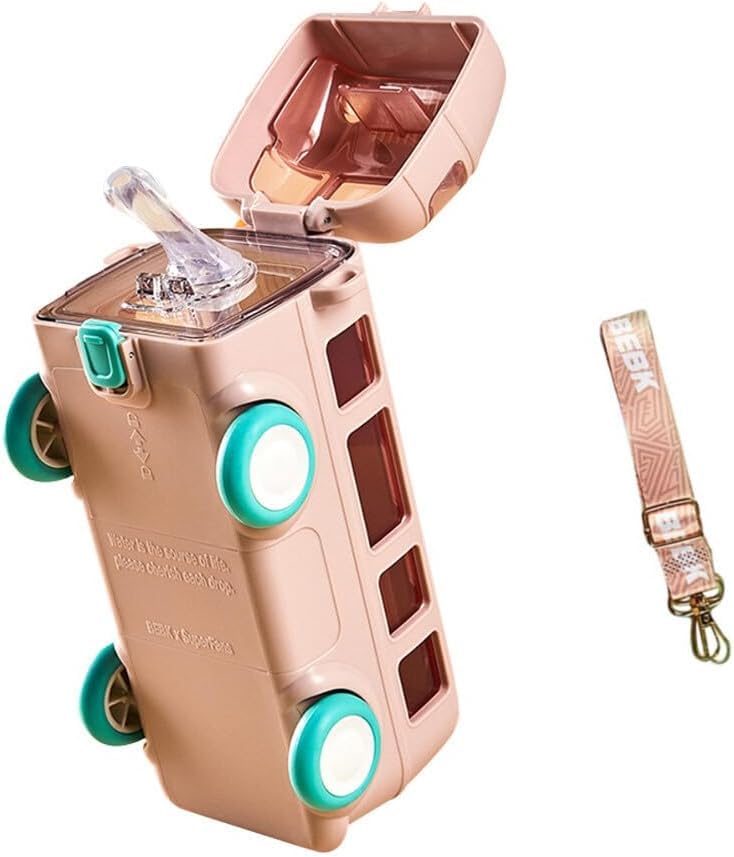 Premium Bus Water Bottle For Kids With Strap, Sipper, & Straw