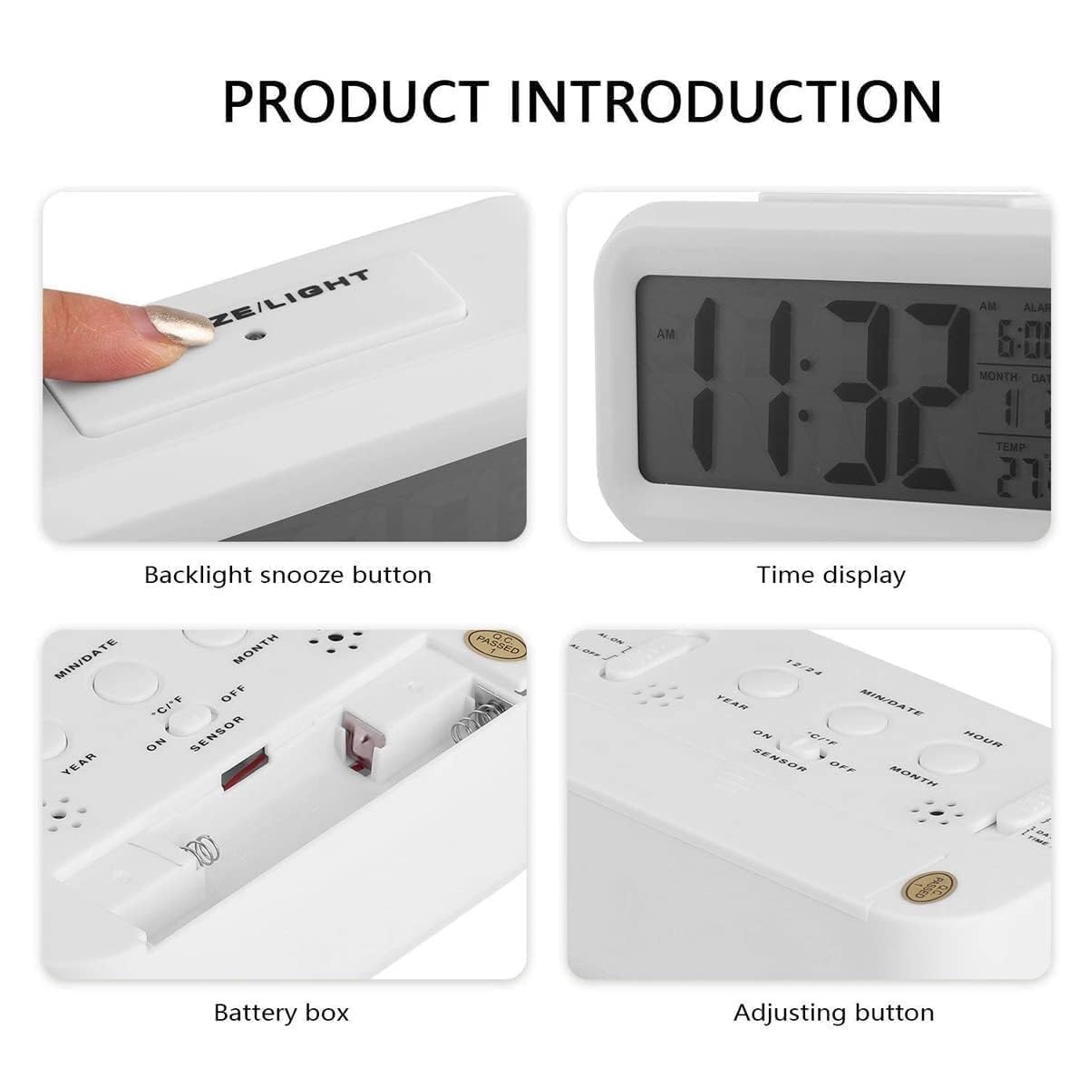 LED Digital Alarm Clock  with Automatic Sensor, Date & Temperature.