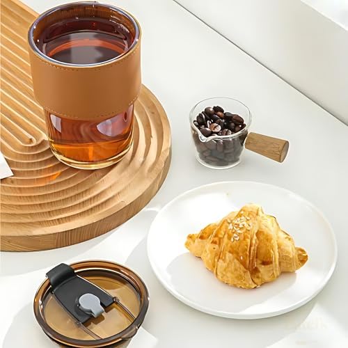SipMate Premium Glass Coffee Mug – 400ml with Lid & Straw
