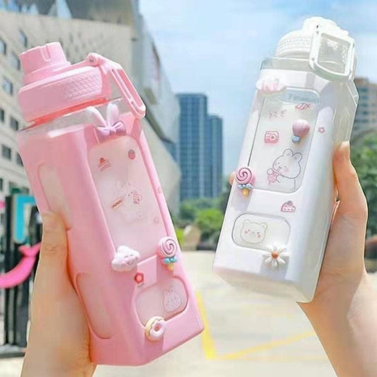 Kawaii Cute 700ml Water Bottle – Leakproof BPA-Free with Straw & Stickers