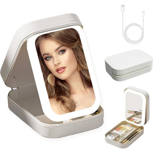 Travel Makeup Bag with LED Mirror- 3  color adjustable lighting