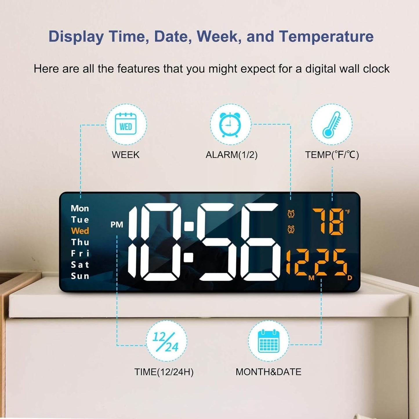 GlowTime LED Digital Clock – Remote & Night Light