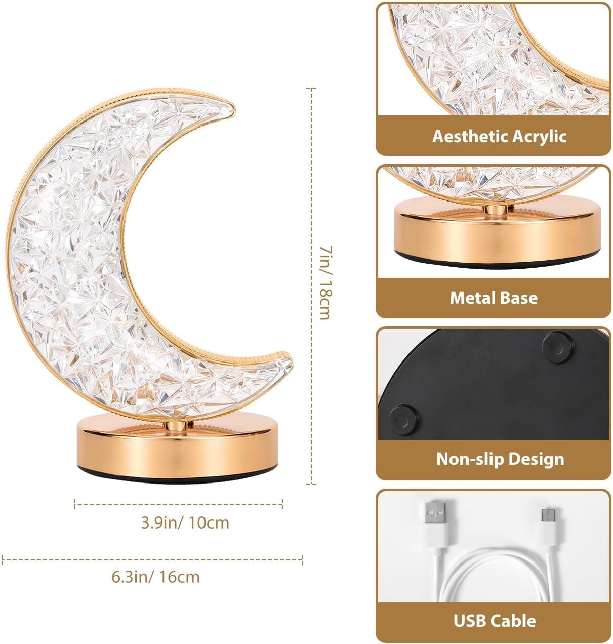 Crystal Half Moon Night Lamp- LED Crescent Moon Light with Diamond Effect