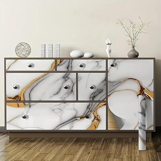 Golden White Peel & Stick Wallpaper – Waterproof & Oilproof Wall & Furniture Stickers