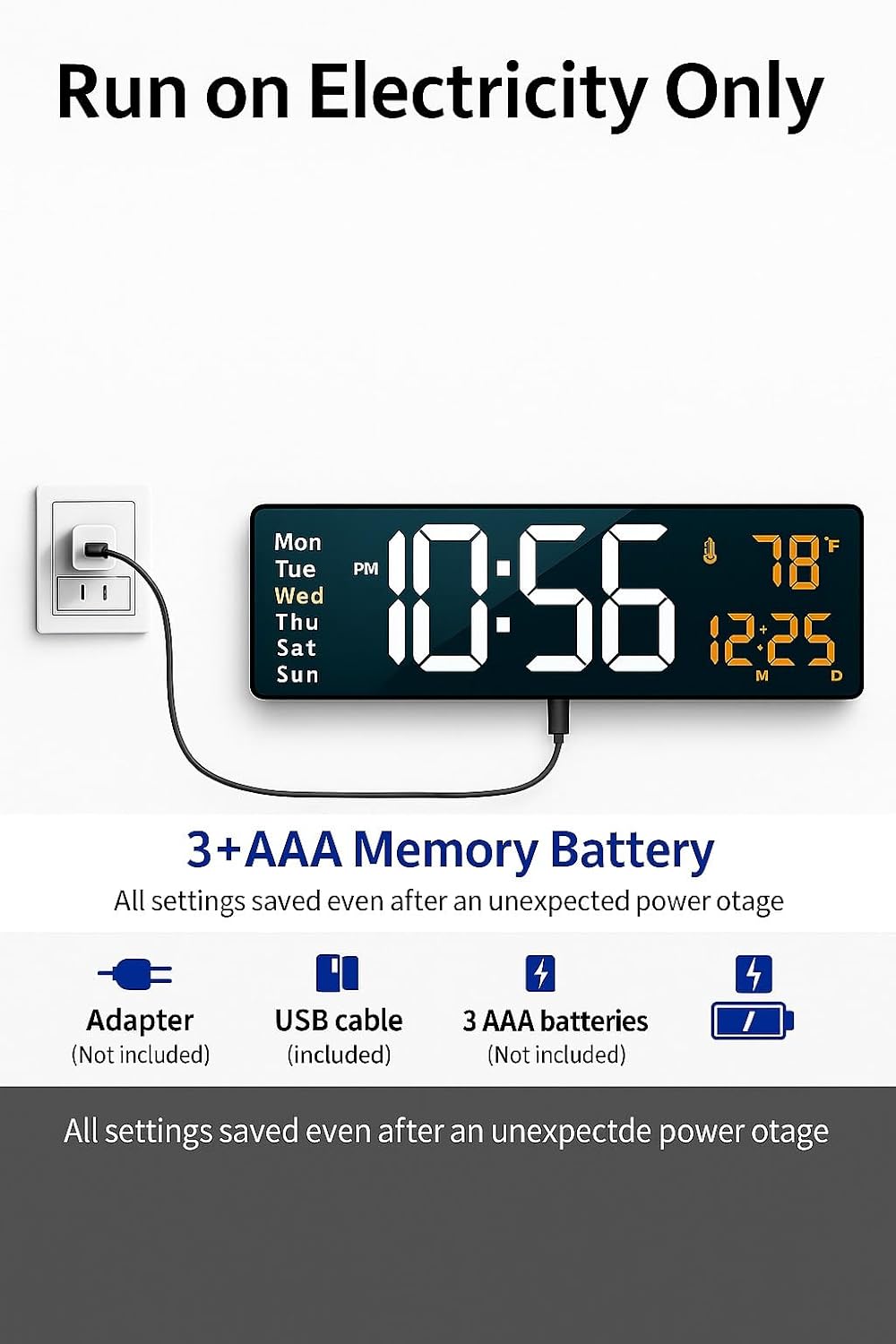 GlowTime LED Digital Clock – Remote & Night Light