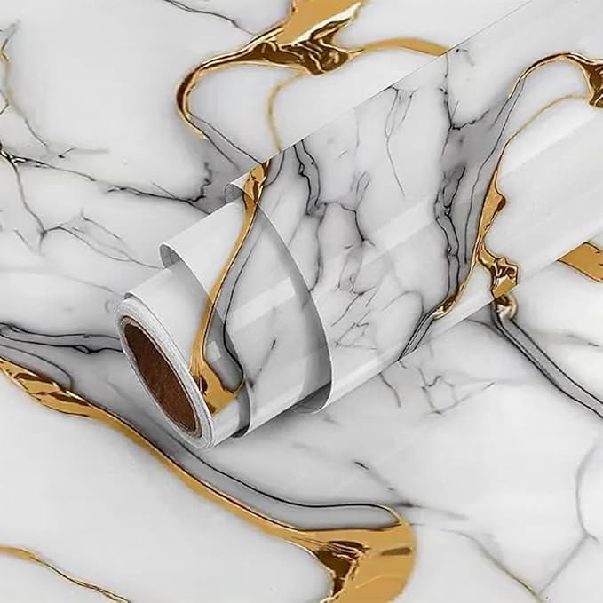 Golden White Peel & Stick Wallpaper – Waterproof & Oilproof Wall & Furniture Stickers
