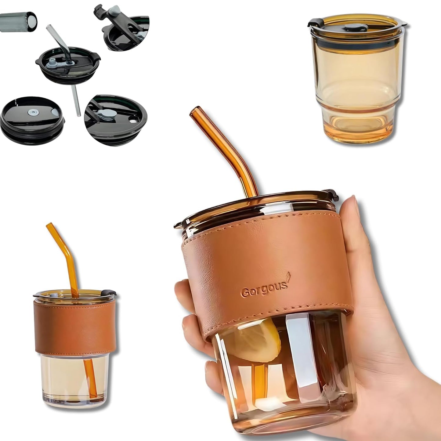 SipMate Premium Glass Coffee Mug – 400ml with Lid & Straw