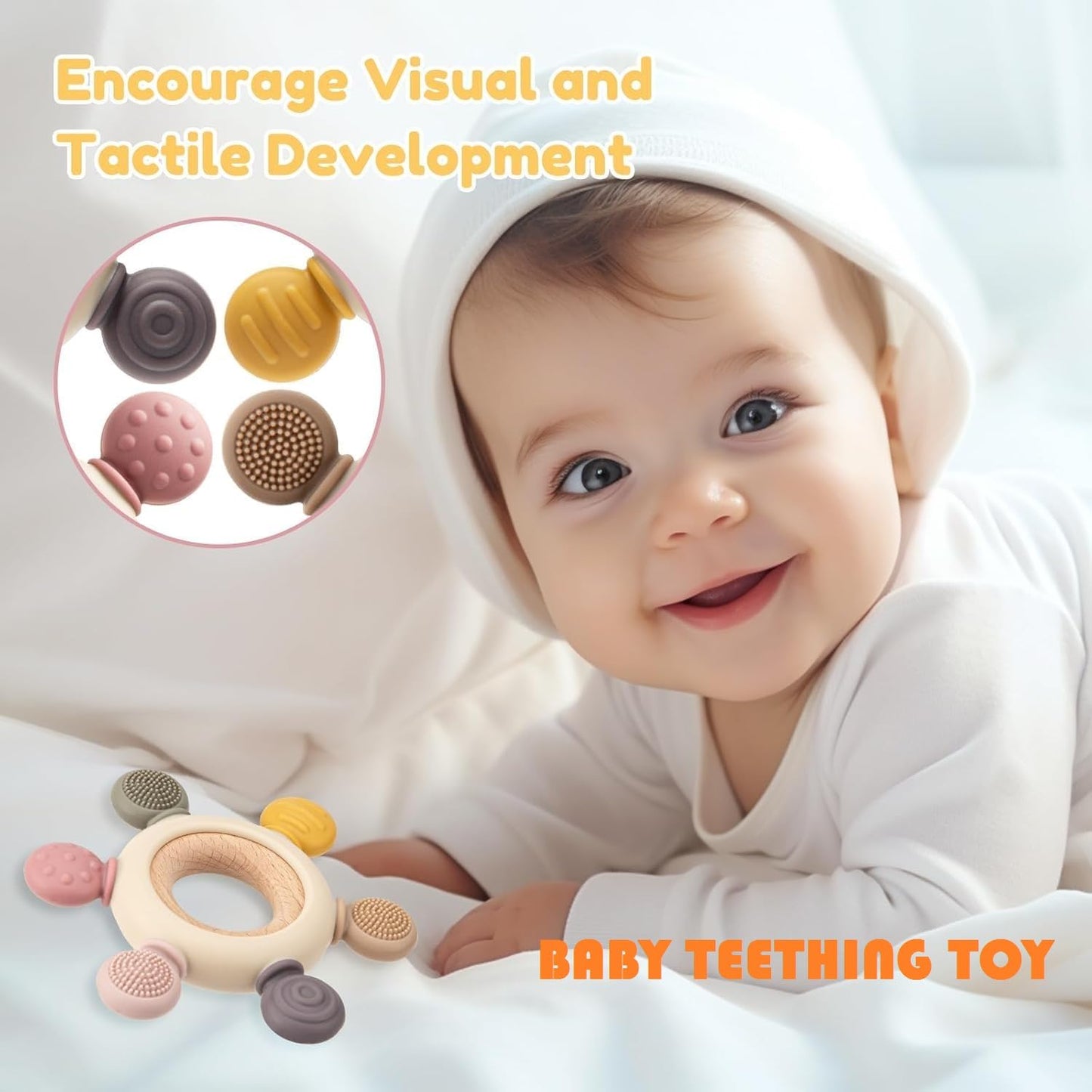 Premium Silicone & Wood Baby Teether – BPA-Free Teething Toy for 3+ Months Baby