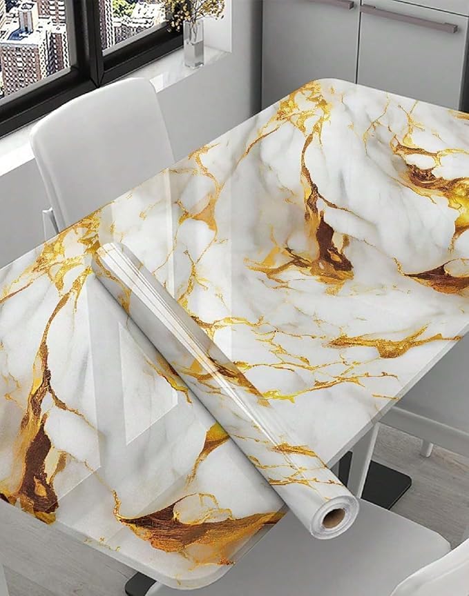 Premium White & Golden Marble Peel & Stick Wallpaper – Luxury, Waterproof, Easy Installation