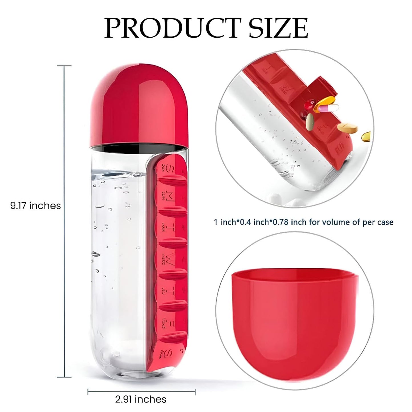 2-in-1 Pill and Water Bottle Organizer for Daily Medication, Supplementation, Hydration