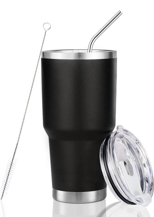 Tumbler with Straw & Lid - Stainless Steel Vacuum Insulated Water Bottle