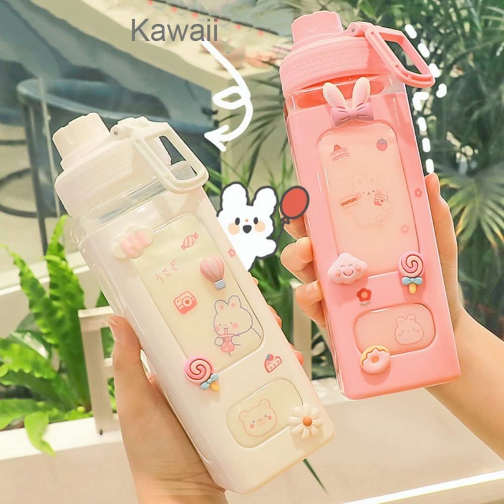 Kawaii Cute 700ml Water Bottle – Leakproof BPA-Free with Straw & Stickers