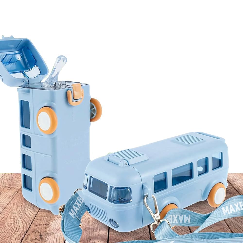 Premium Bus Water Bottle For Kids With Strap, Sipper, & Straw
