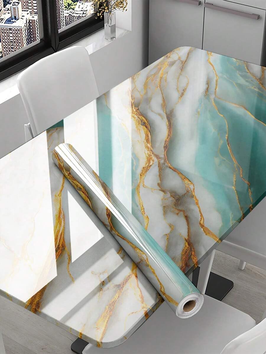 Premium Blue & Gold Marble Peel & Stick Wallpaper – DIY Vinyl Wall & Furniture Stickers