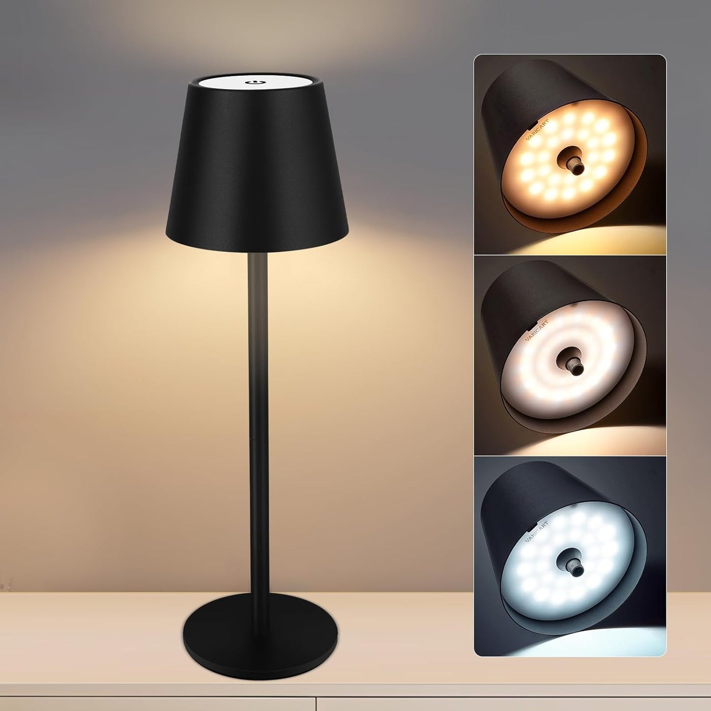 Premium Black Cordless Table Lamp- With 3 light modes