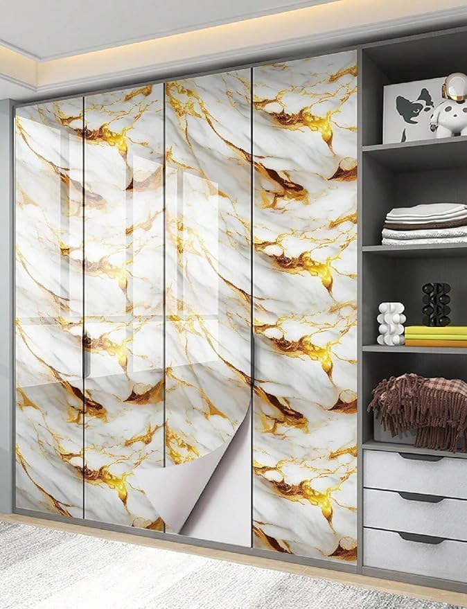 Premium White & Golden Marble Peel & Stick Wallpaper – Luxury, Waterproof, Easy Installation