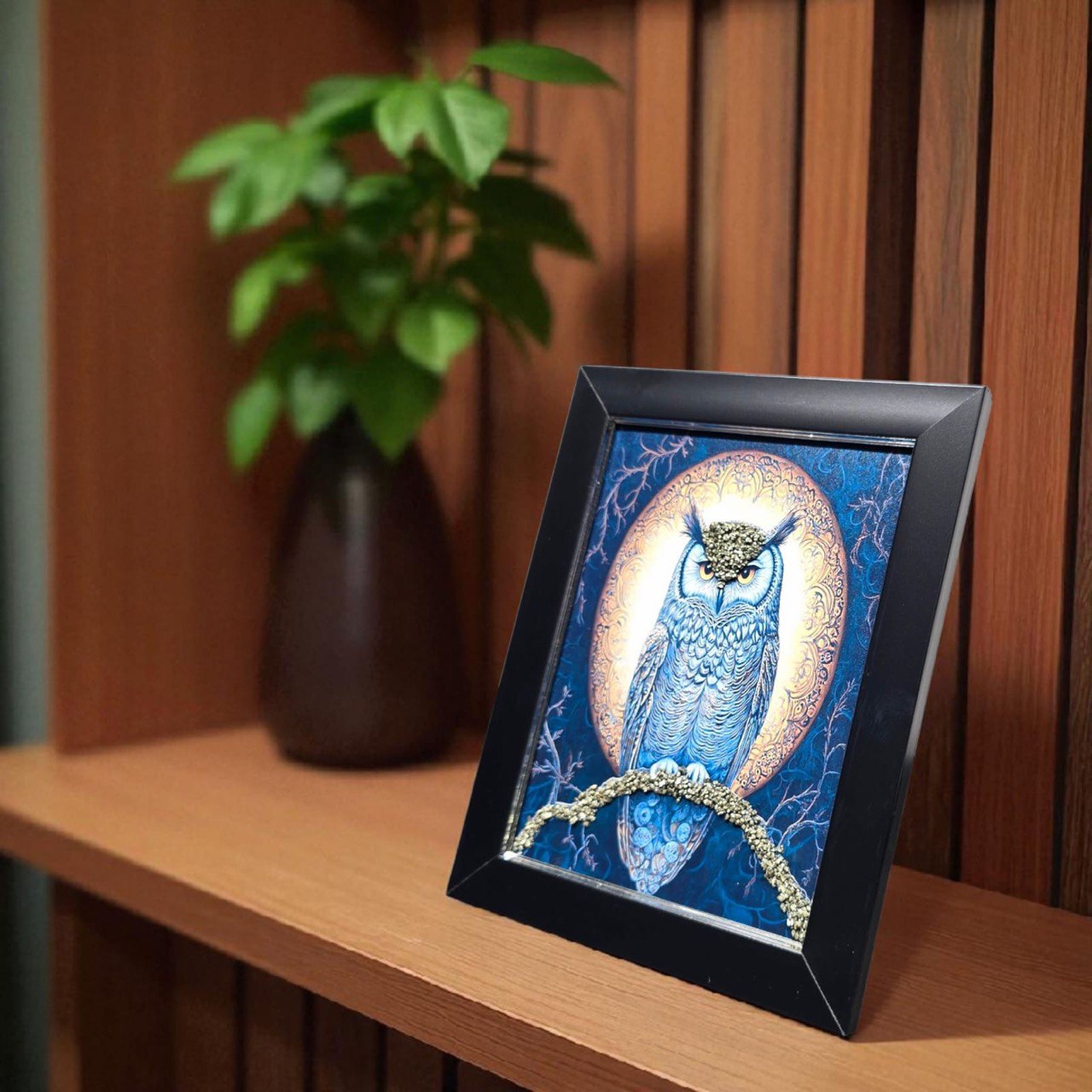 Pyrite Owl Frame – Wisdom, Wealth & Protection in One Elegant Display