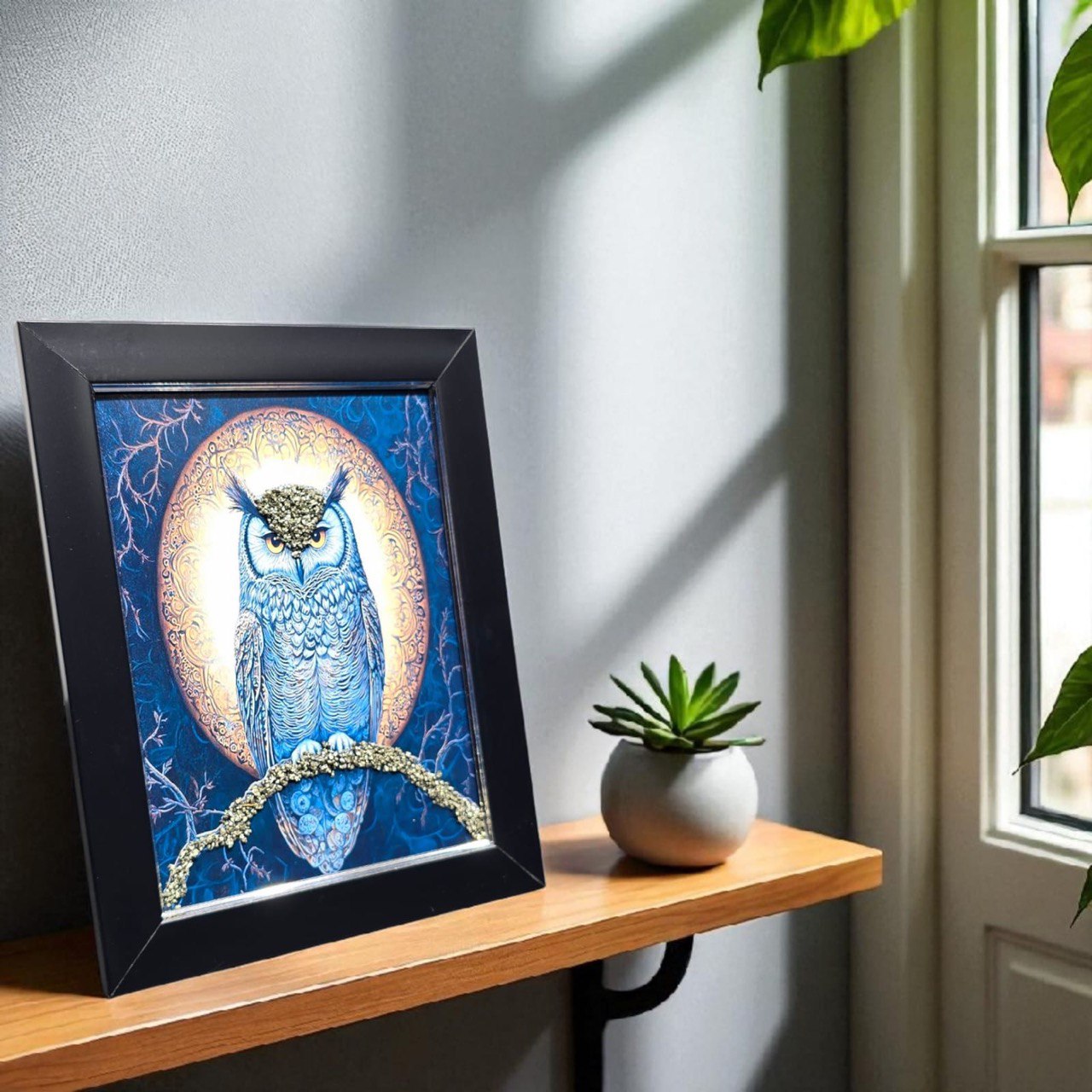Pyrite Owl Frame – Wisdom, Wealth & Protection in One Elegant Display