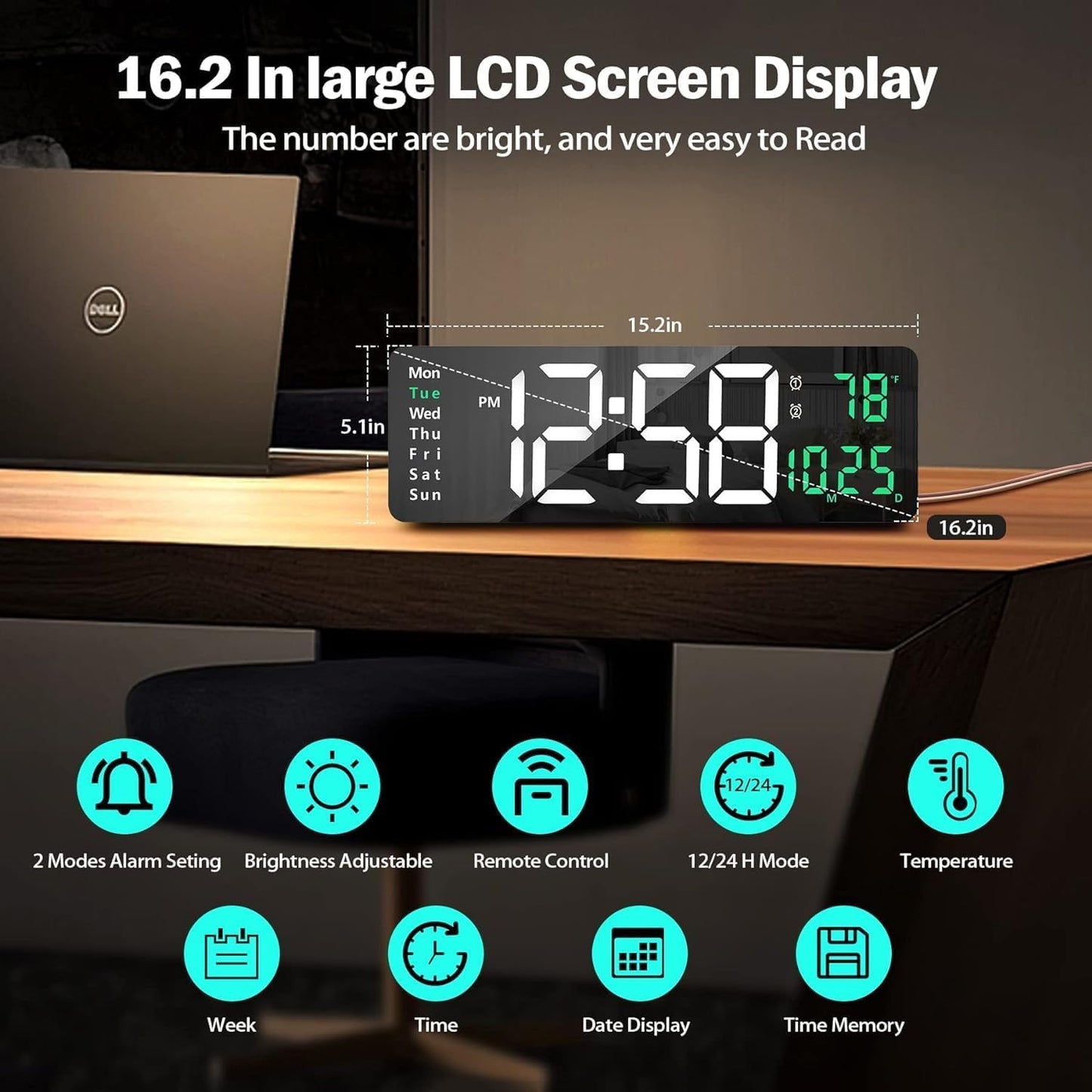 GlowTime LED Digital Clock – Remote & Night Light