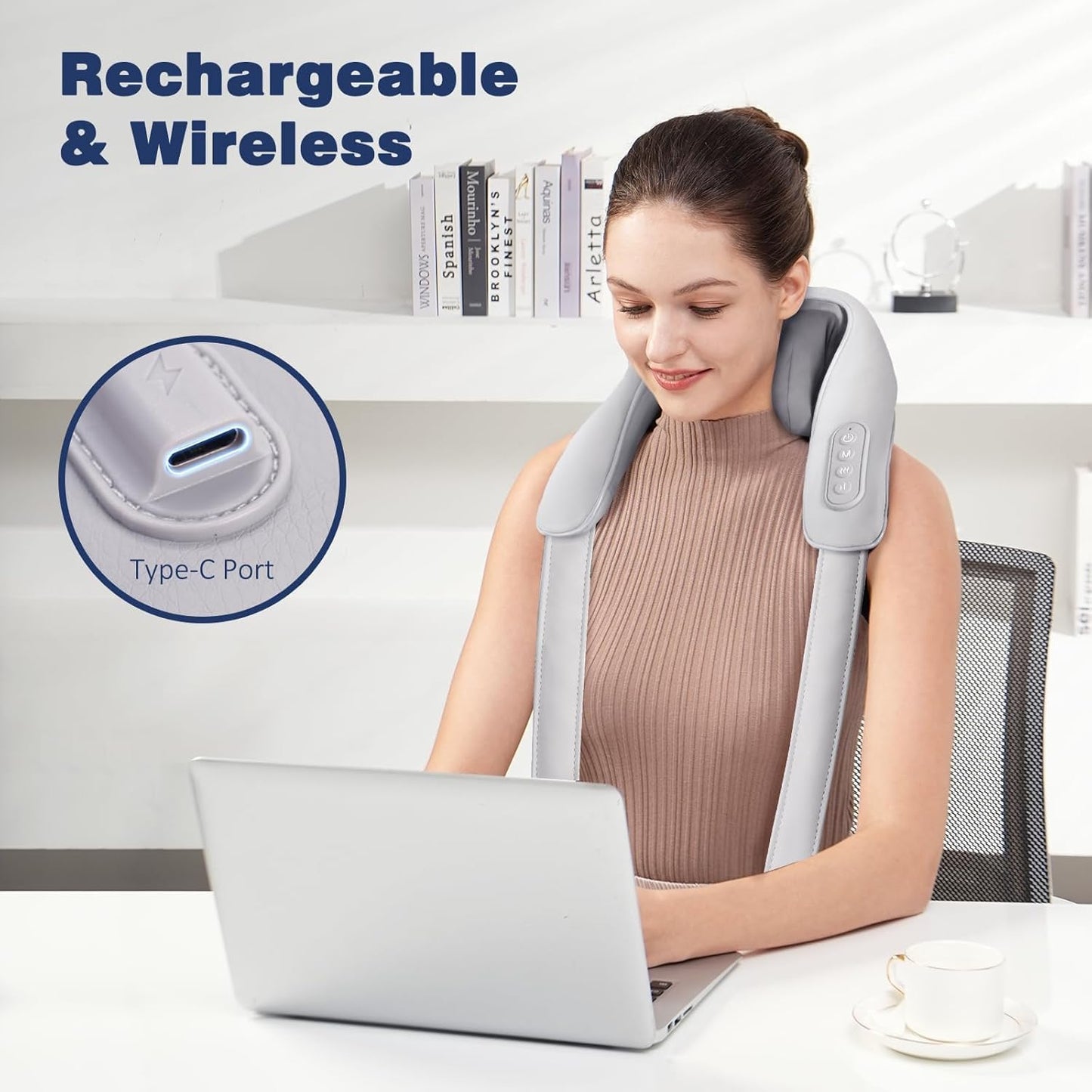 PureRelief™ Heated Neck & Back  Cordless  Massager | Deep Tissue Relief