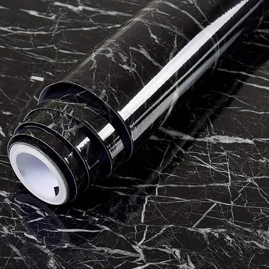 DIY Black Marble Peel & Stick Wallpaper – Waterproof, Self-Adhesive