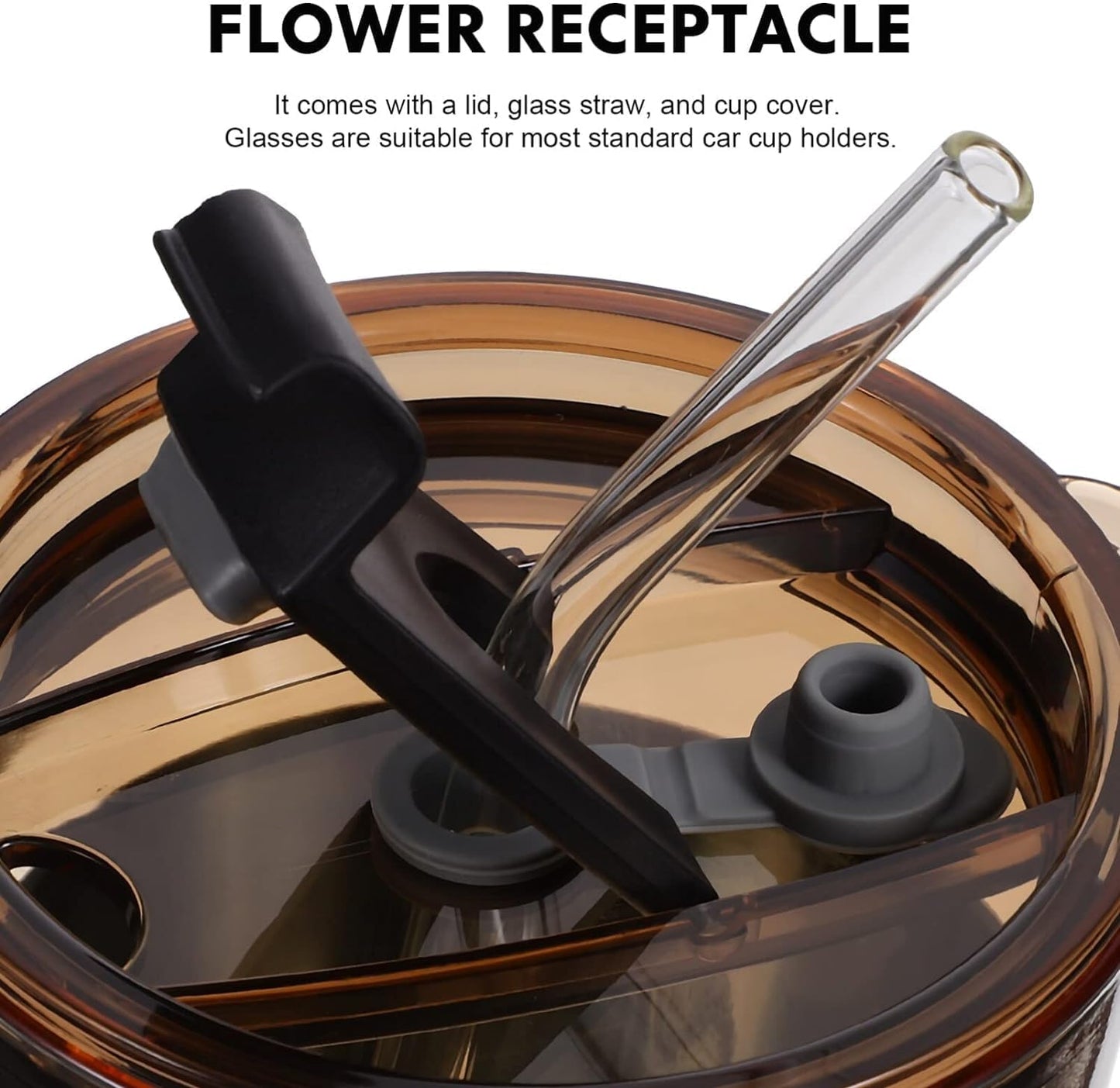 Glass Tumbler with Glass Straw and Lid