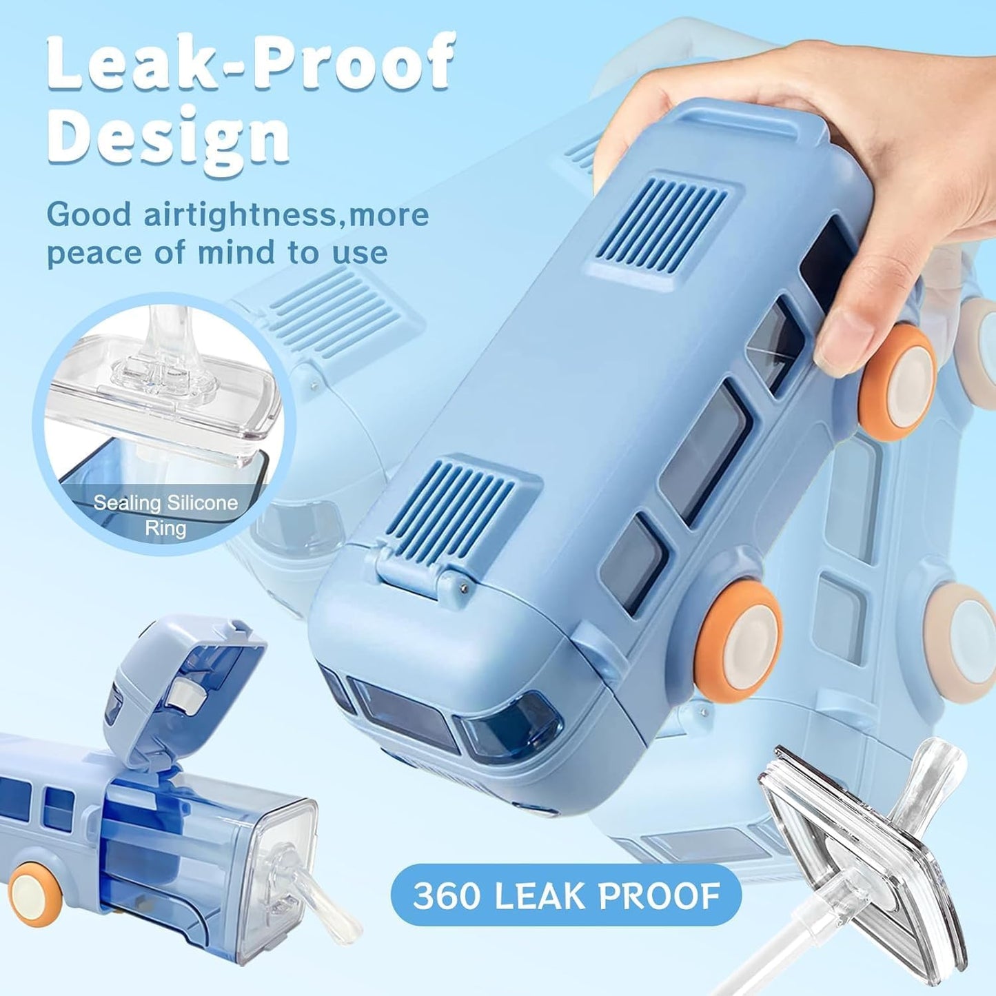 Premium Bus Water Bottle For Kids With Strap, Sipper, & Straw