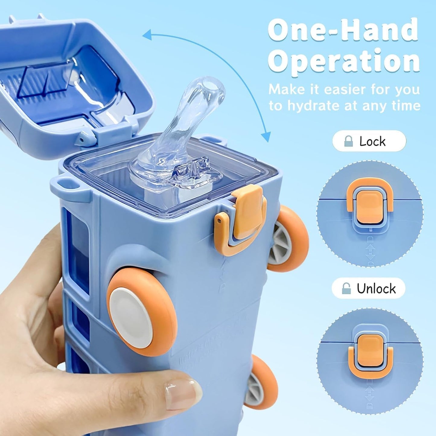 Premium Bus Water Bottle For Kids With Strap, Sipper, & Straw