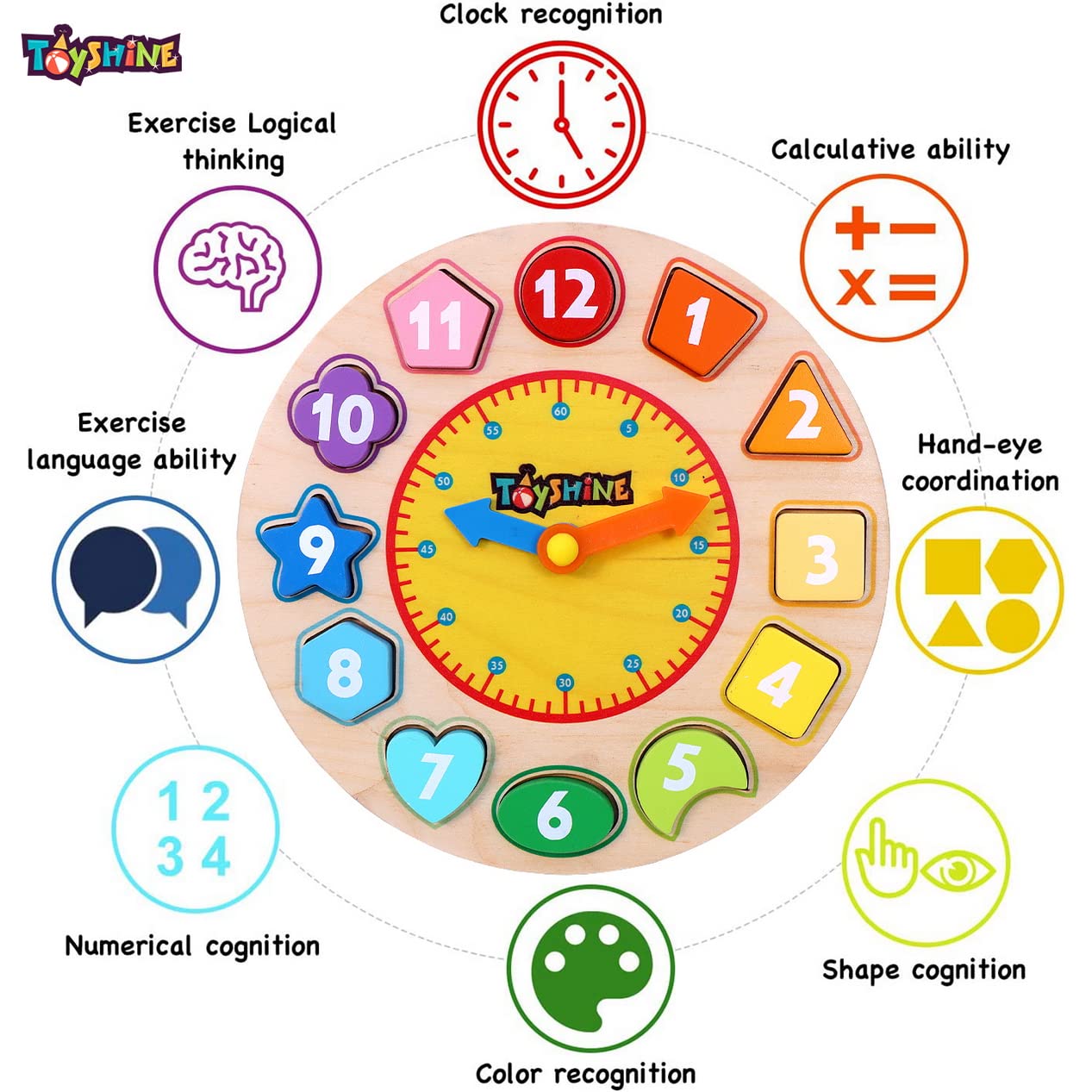Toyshine Wooden Premium Learning Clock – Montessori Educational Toy for Kids