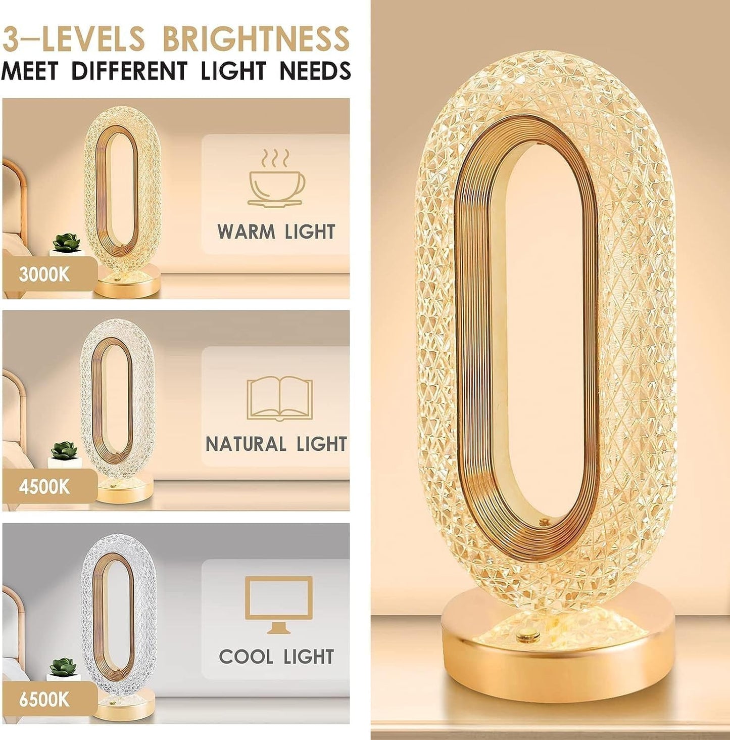 Oval Acrylic Crystal Lamp| Touch Control Desk Night Light