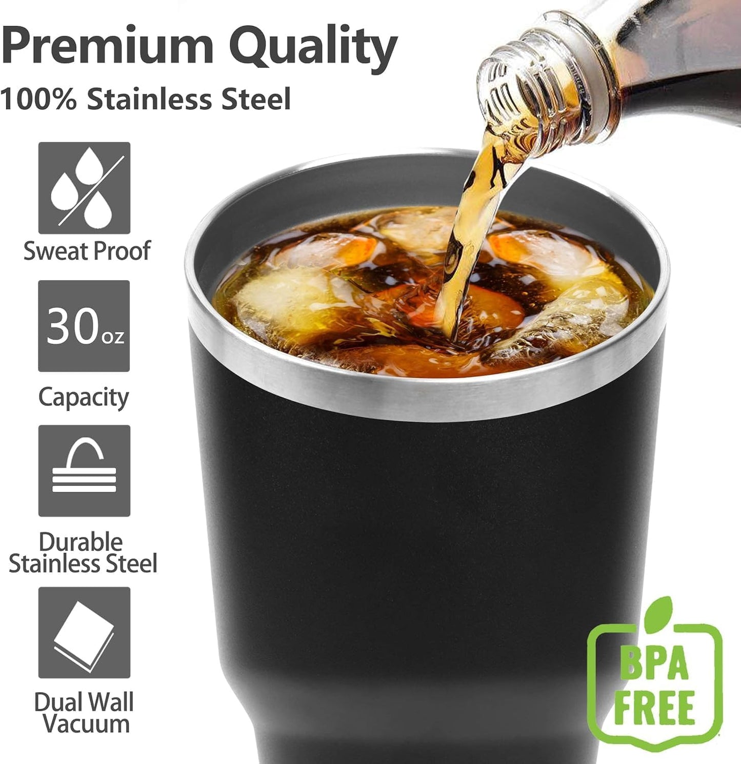 Tumbler with Straw & Lid - Stainless Steel Vacuum Insulated Water Bottle