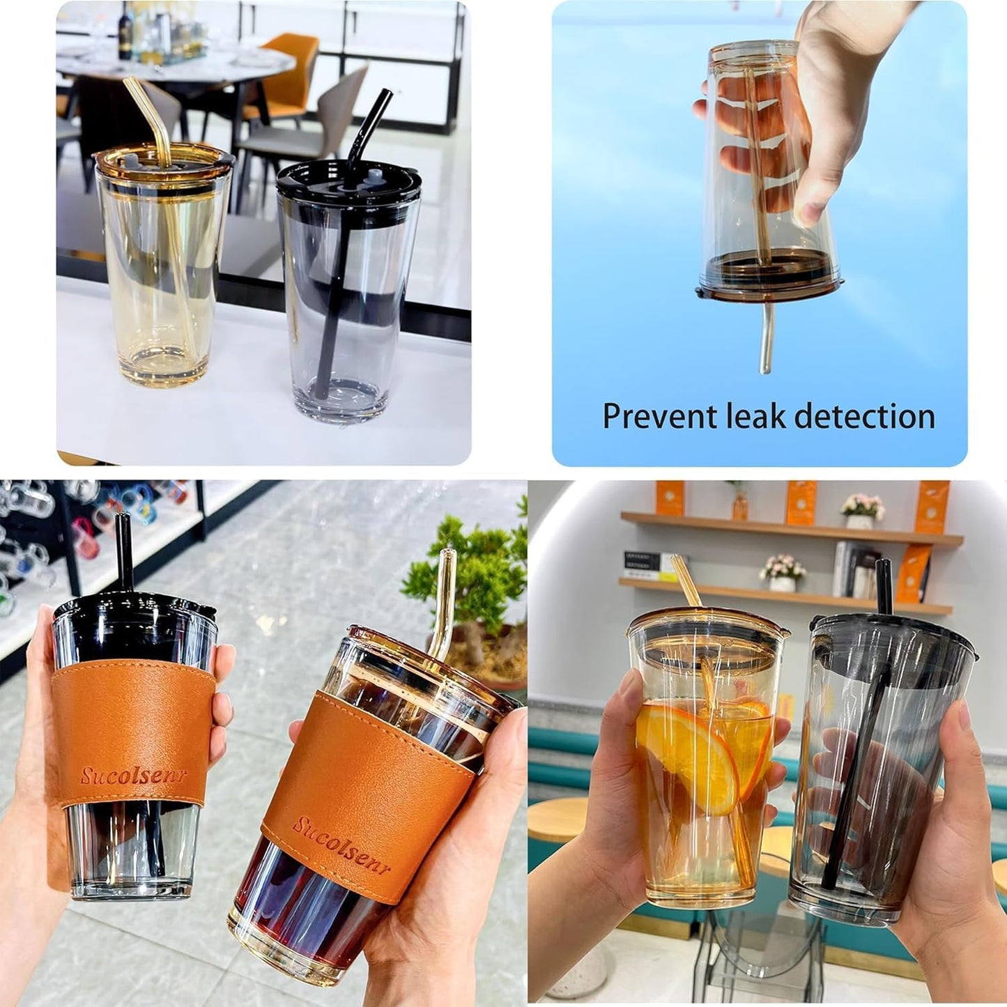 SipMate Deluxe Glass Coffee Mug – 450ml with Straw & Lid