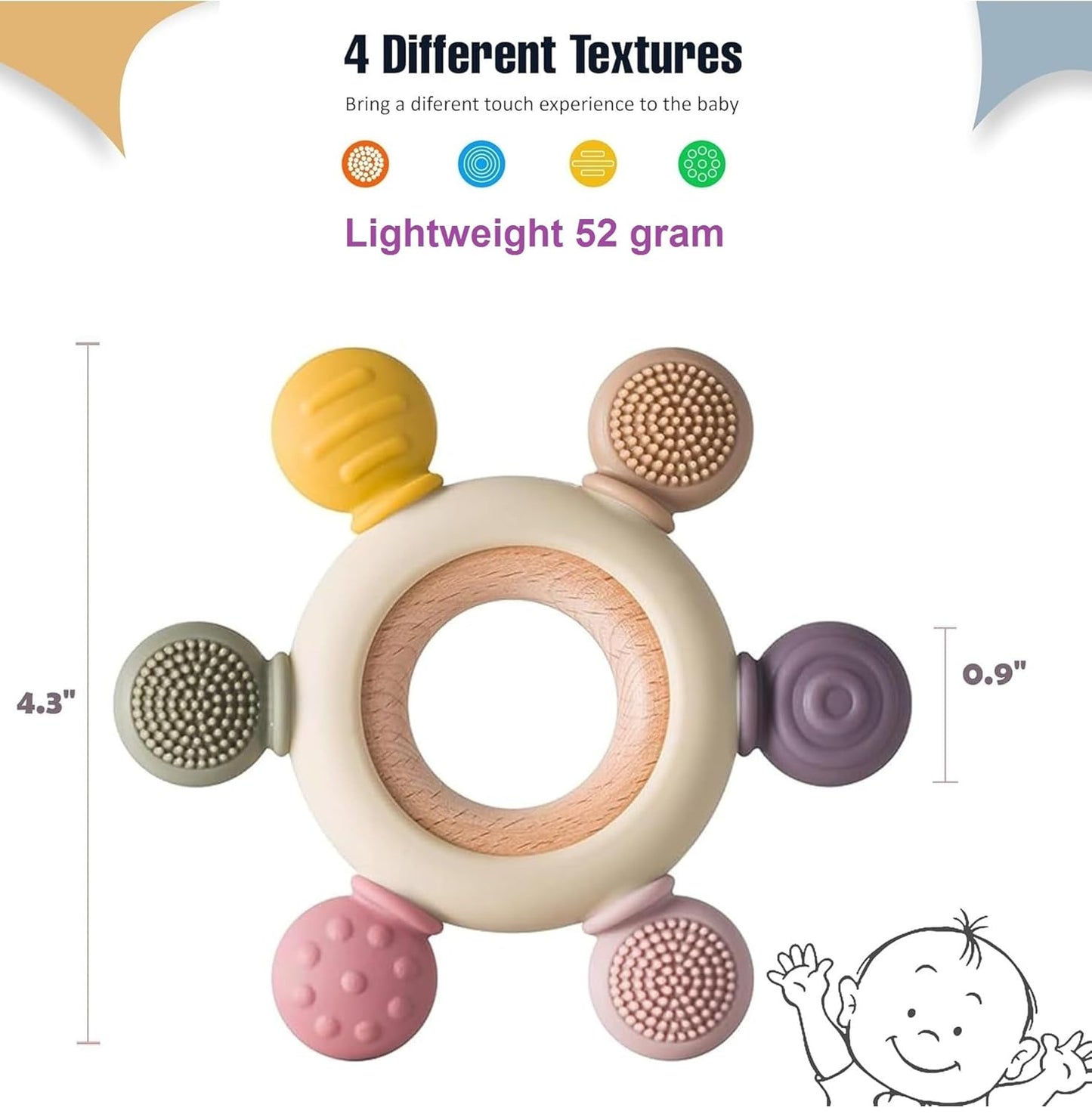 Premium Silicone & Wood Baby Teether – BPA-Free Teething Toy for 3+ Months Baby