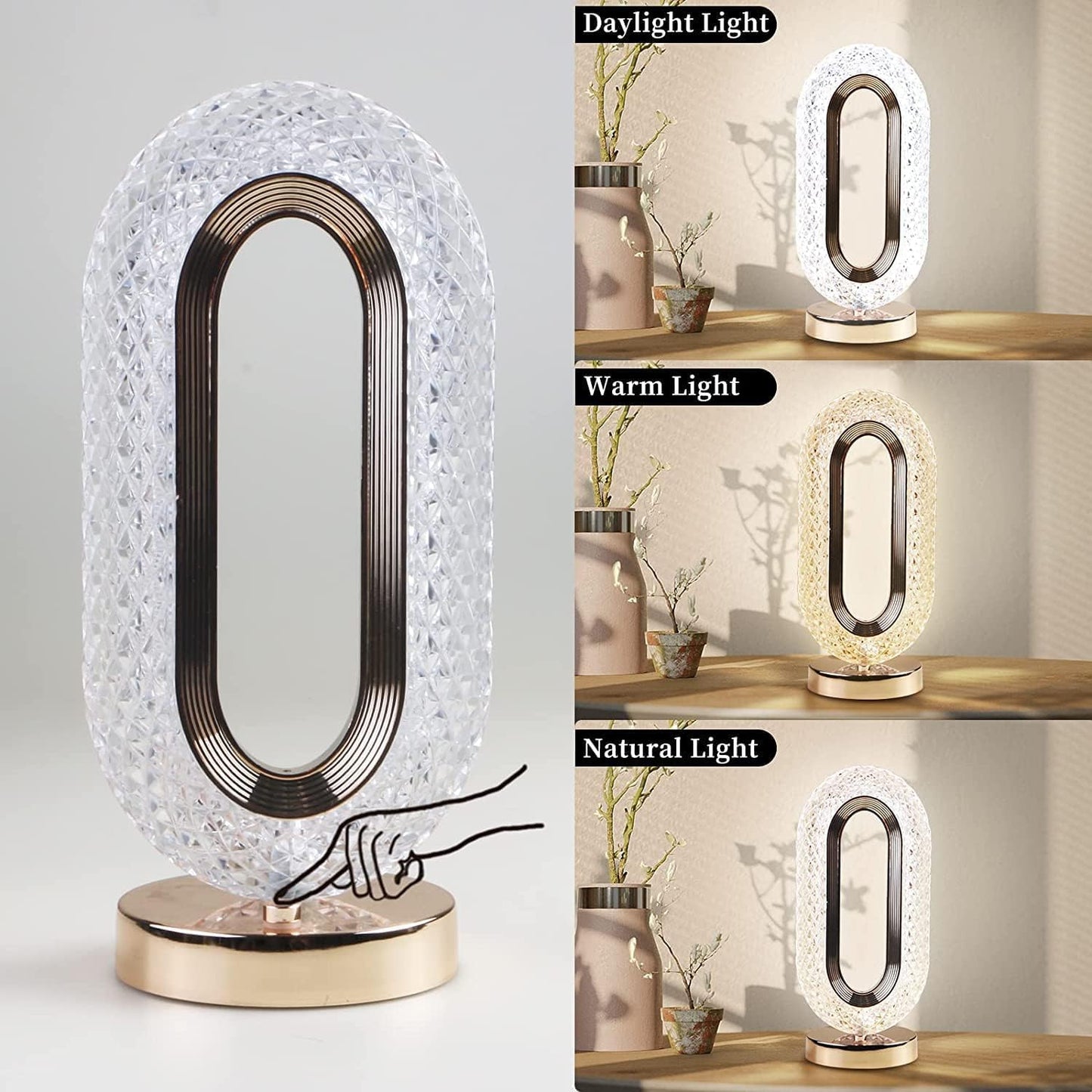 Oval Acrylic Crystal Lamp| Touch Control Desk Night Light
