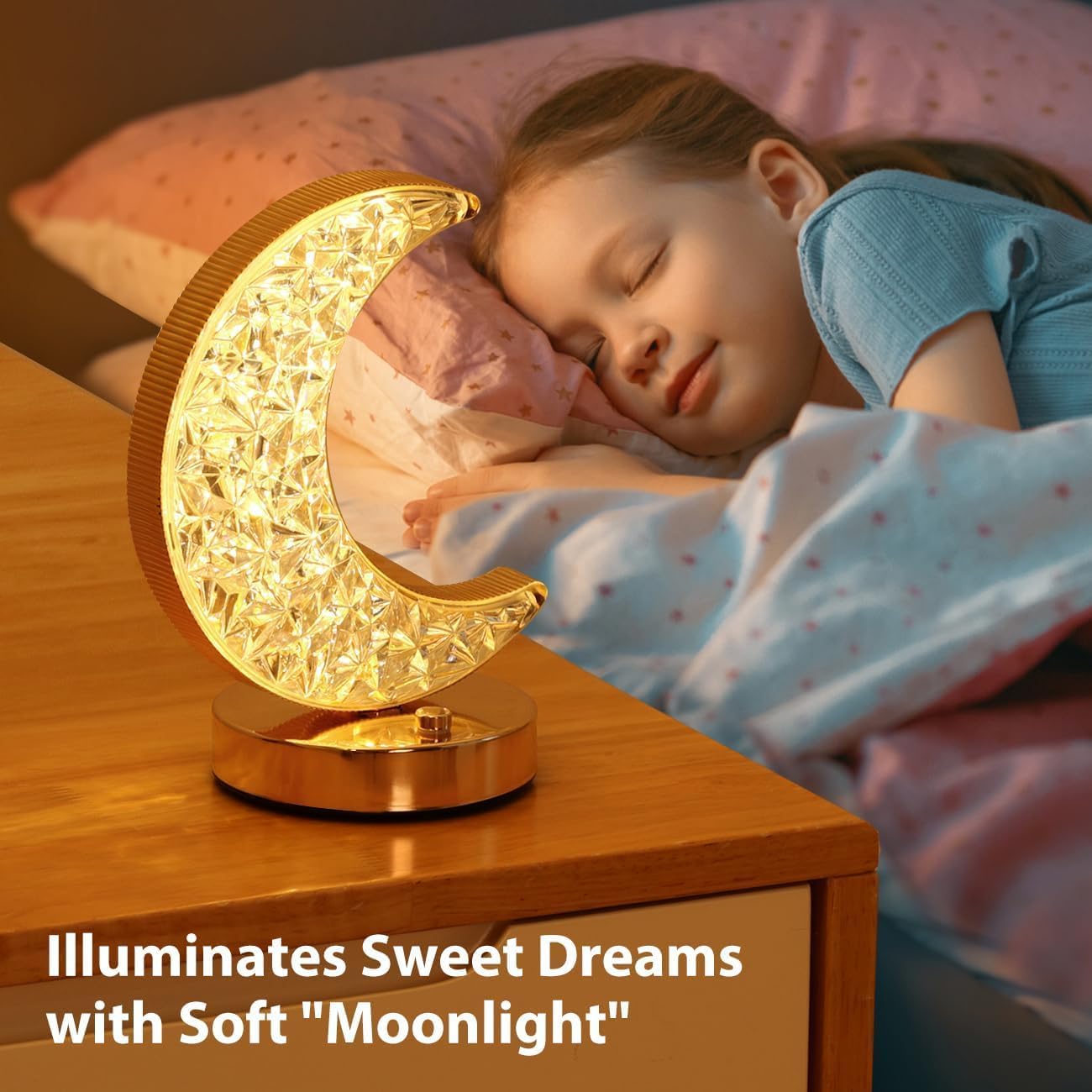 Crystal Half Moon Night Lamp- LED Crescent Moon Light with Diamond Effect