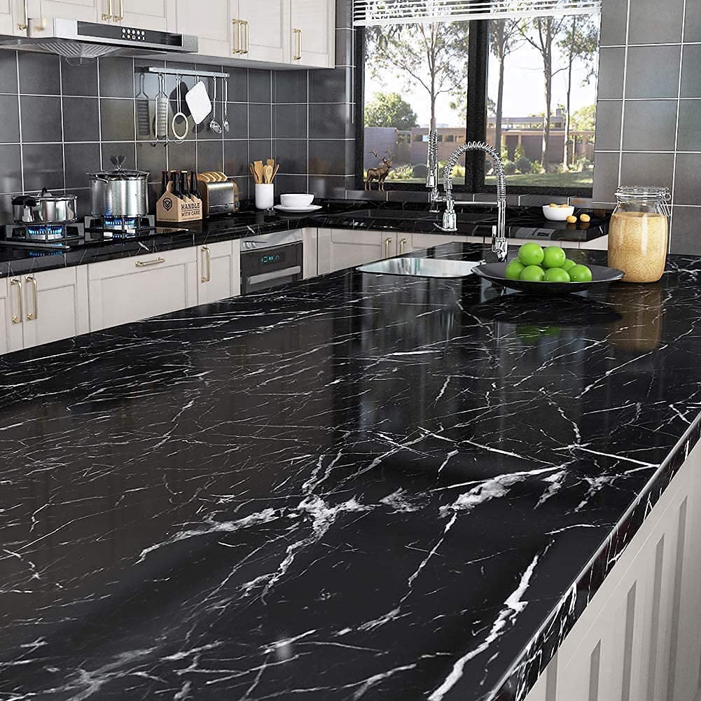DIY Black Marble Peel & Stick Wallpaper β Waterproof, Self-Adhesive