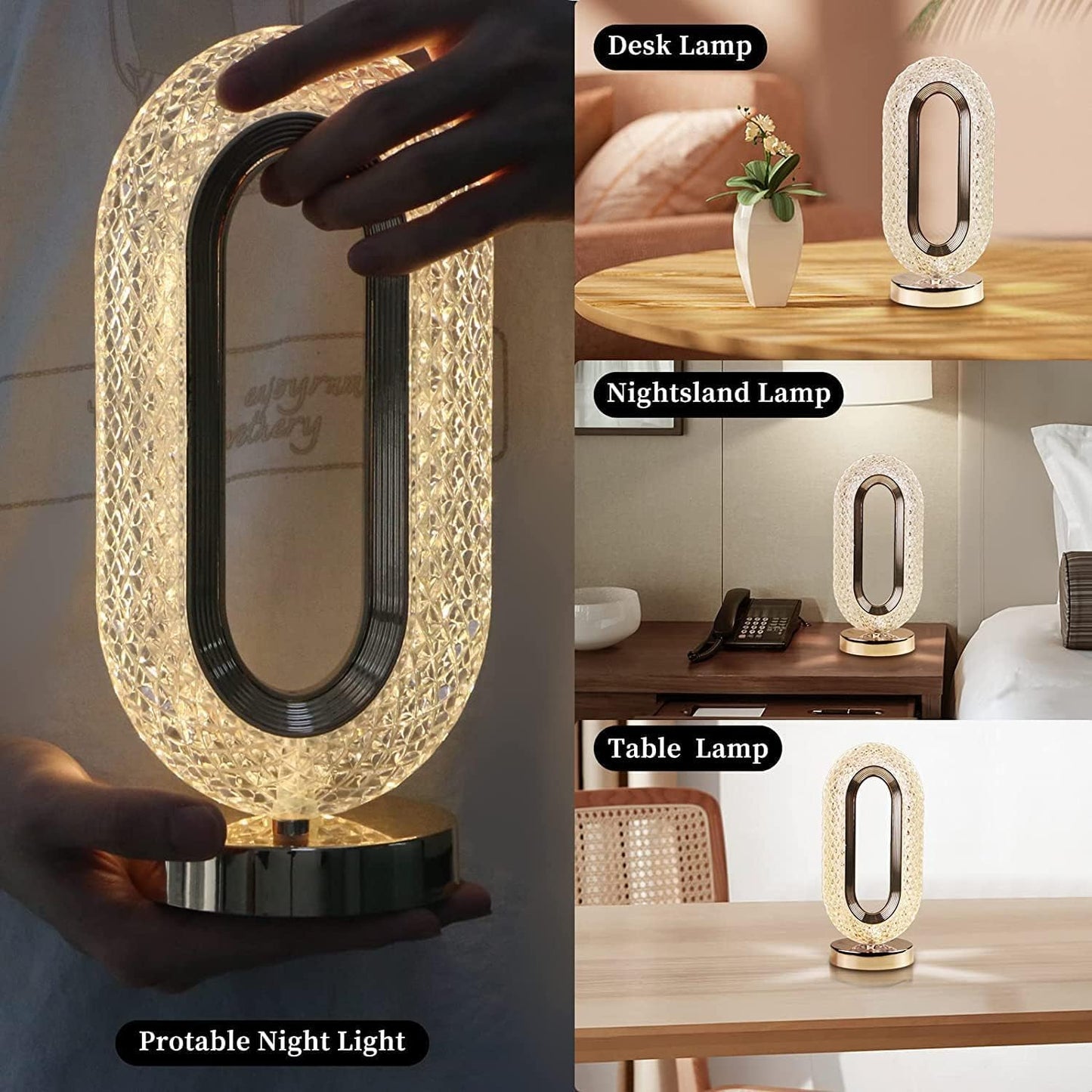 Oval Acrylic Crystal Lamp| Touch Control Desk Night Light