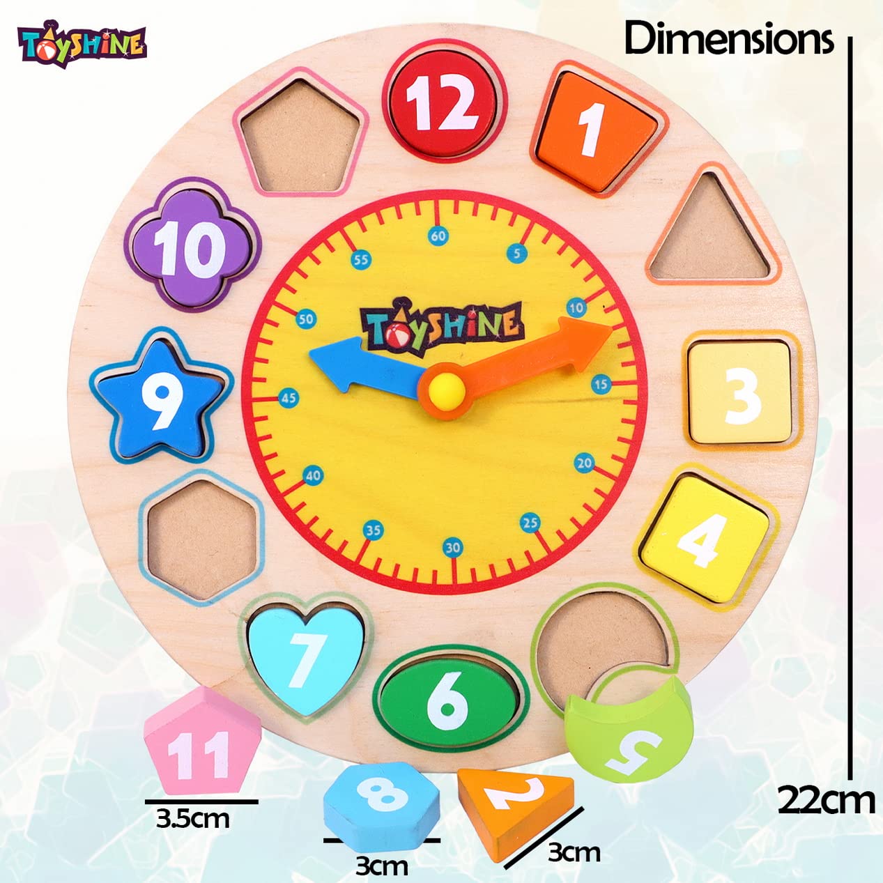 Toyshine Wooden Premium Learning Clock – Montessori Educational Toy for Kids