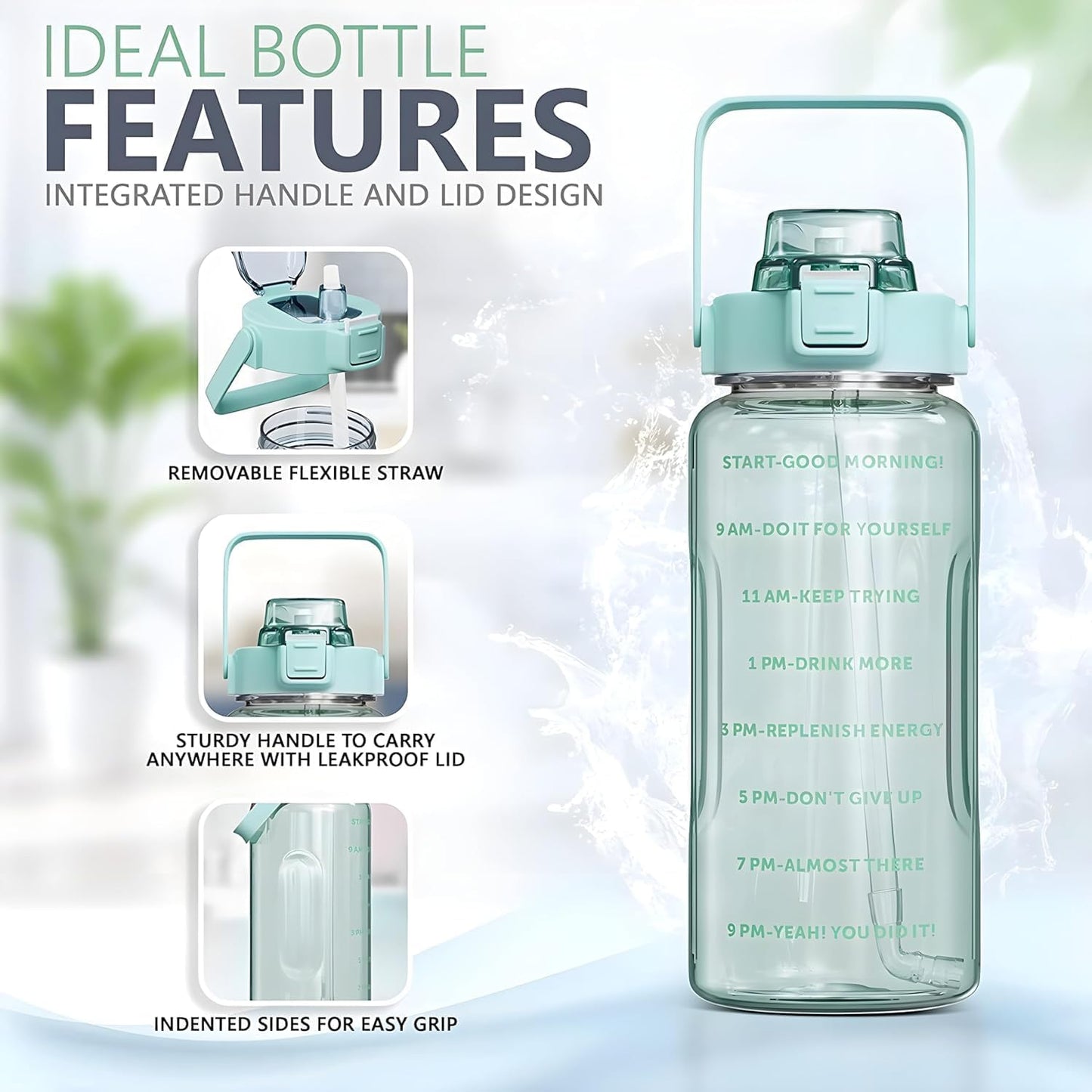 2L Motivational Water Bottle with Time Marker – Leakproof, BPA-Free & Travel-Friendly