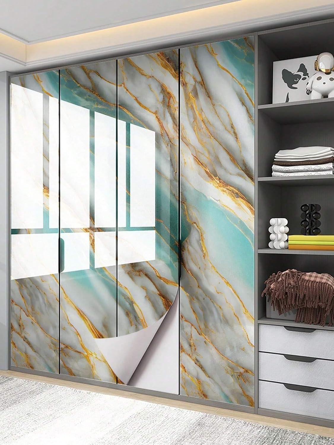 Premium Blue & Gold Marble Peel & Stick Wallpaper – DIY Vinyl Wall & Furniture Stickers