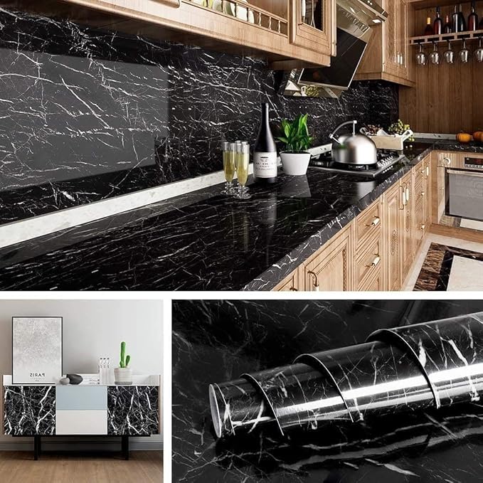 DIY Black Marble Peel & Stick Wallpaper β Waterproof, Self-Adhesive