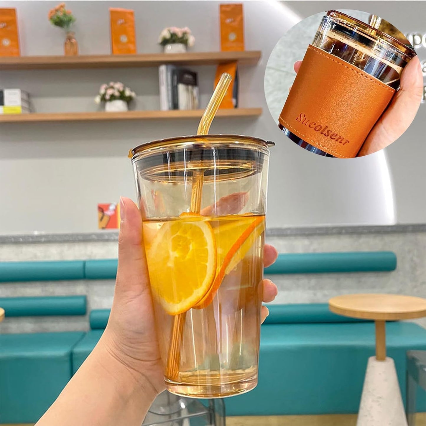 SipMate Deluxe Glass Coffee Mug – 450ml with Straw & Lid