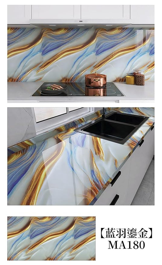 Italian Golden Blue Lava Marble Wallpaper – Self-Adhesive, Waterproof